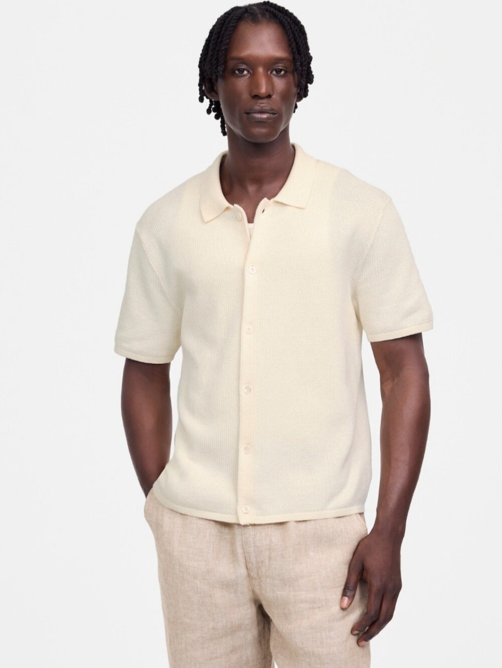 NWT Madewell Men's Tuck-stitch Button-up Sweater Polo Knit Shirt S Cream Preppy